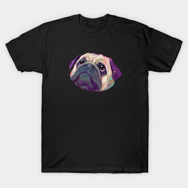 Starry Cute Pug head T-Shirt by You Miichi